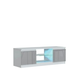 TV Unit 120cm Grey Gloss Doors White Matt Body Glass Shelf Free LED White Grey One Size 1