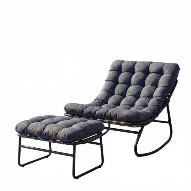 Solace Outdoor Rocking Chair and Stool - Grey