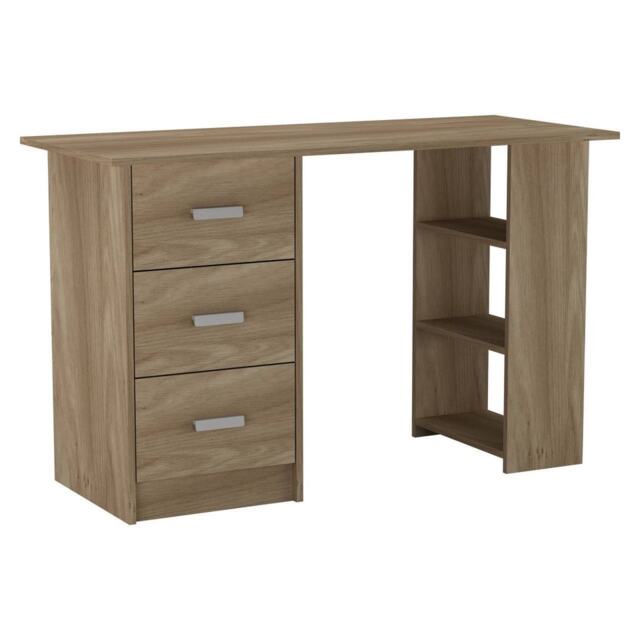 Large Computer Desk Office Makeup Vanity Dressing Table Bedroom Drawers Shelves Clear Oak