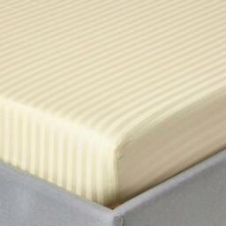 Homescapes Pastel Yellow Egyptian Cotton Satin Stripe Fitted Sheet 330 TC, Small Double Yellow Small Double