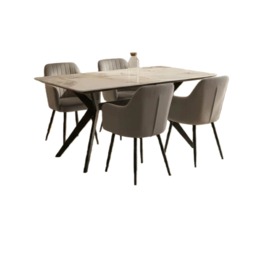 San Diego Marble Top Dining Table with Charlotte Velvet Chairs - Grey Grey