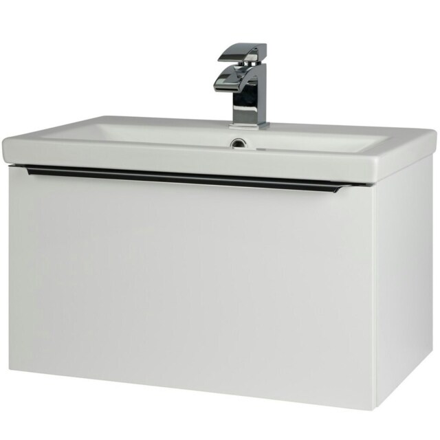 600mm Gloss White Wall Bathroom Mounted Vanity Unit and Basin (Central) - Brassware not included White White 1