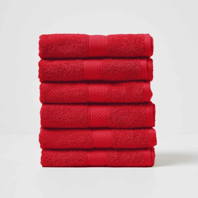Homescapes Turkish Cotton Hand Towel Set of 6 - Red Red Hand towel 6