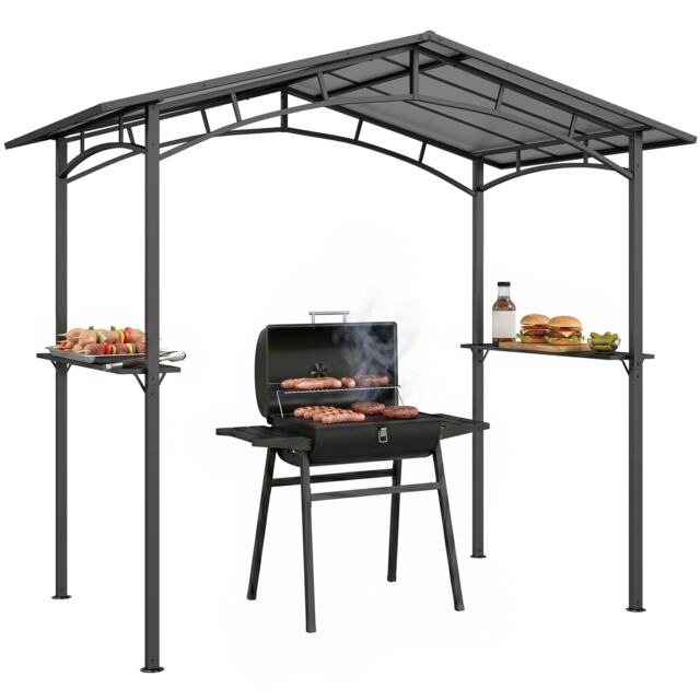 Outsunny 8ft x 5ft Outdoor BBQ Protective Gazebo Aluminium Frame w/ 2 Shelves
