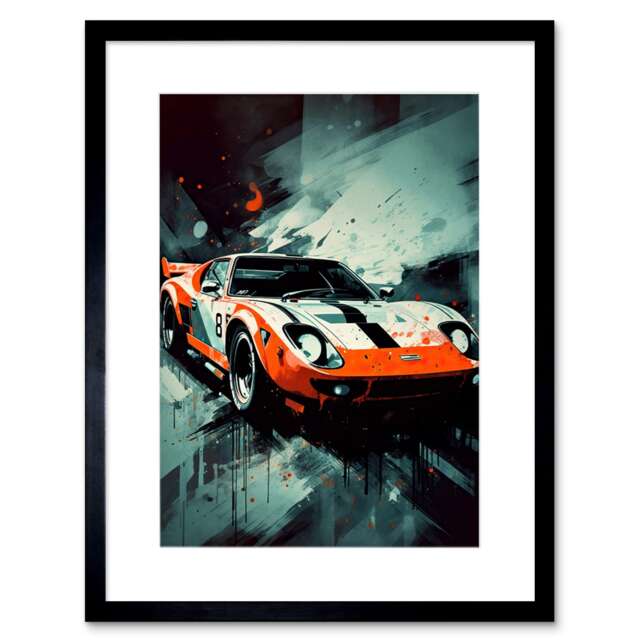 "Sports Car Racing Sports Supercar Driving Orange 9x7"" Black Framed Wall Art Print"