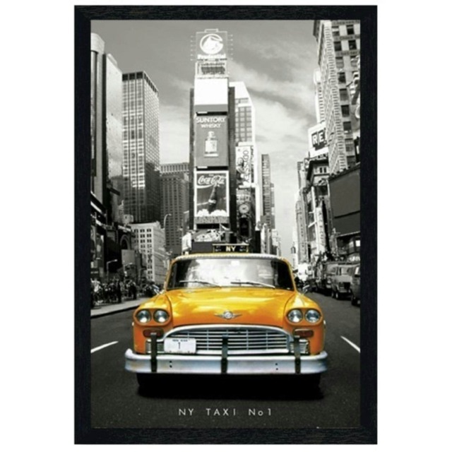 Black Wooden Framed New York Taxi Number 1 Maxi Poster Multi
