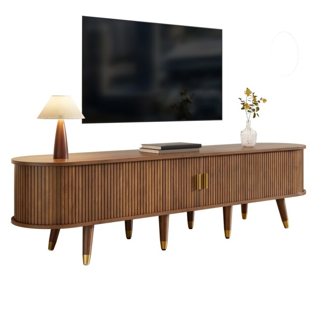VILUXE 175 x 38 x 45cm Walnut TV Stand with Sliding Door, Open Shelves, Drawers, Closed Storage and Gold-Tone Details, MDF Country-Style Media Cabinet