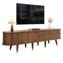 VILUXE 175 x 38 x 45cm Walnut TV Stand with Sliding Door, Open Shelves, Drawers, Closed Storage and Gold-Tone Details, MDF Country-Style Media Cabinet