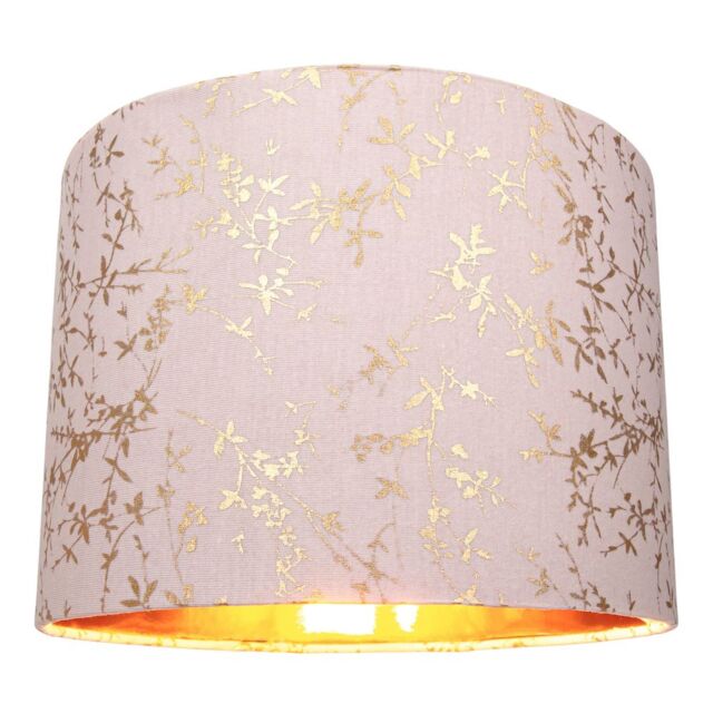 "Modern Soft Pink Cotton Fabric 10"" Lamp Shade with Gold Foil Floral Decoration Pink Pink 1"