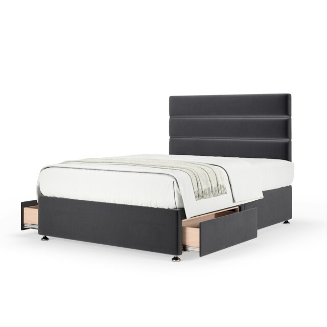 Super Ortho Orthopaedic Graphite Plush Velvet 2 Drawer Divan Set And Milan Headboard Super King