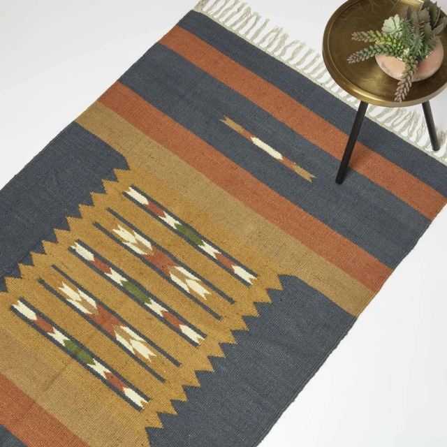 Homescapes Lundi Orange and Blue Kilim Cotton and Jute Rug - 240 x 300 cm Orange Blue and Orange
