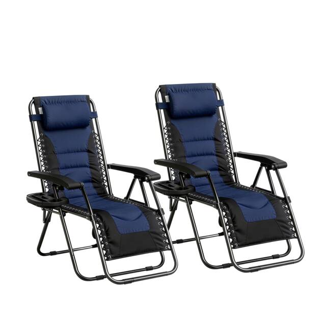 Set of 2 Zero Gravity Reclining Padded Garden Chair Sun Lounger Recliner