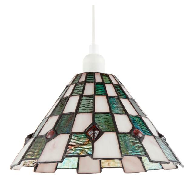 Emerald Green and Opal White Tiffany Pendant Shade with Ruby Red Beads Green Emerald Green 1