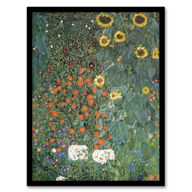 "Farm Garden with Sunflowers Vintage Framed Wall Art Print Gustav Klimt 12x16"""