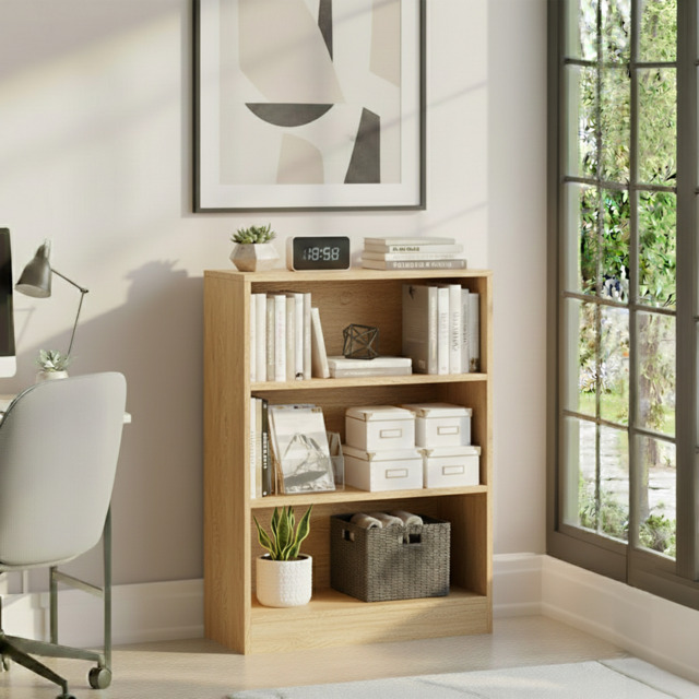 Vida Designs Cambridge 3 Tier Low Bookcase Display Storage, Oak