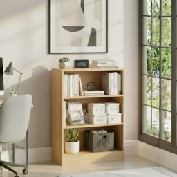 Vida Designs Cambridge 3 Tier Low Bookcase Display Storage, Oak
