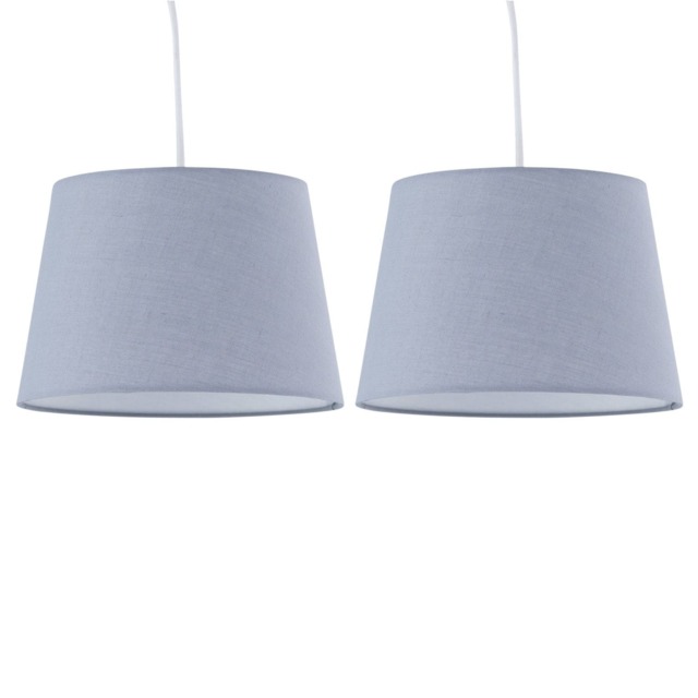 Set of 2 Grey Cotton 23cm Tapered Cylinder Pendant or Lamp Shades Grey Medium 2