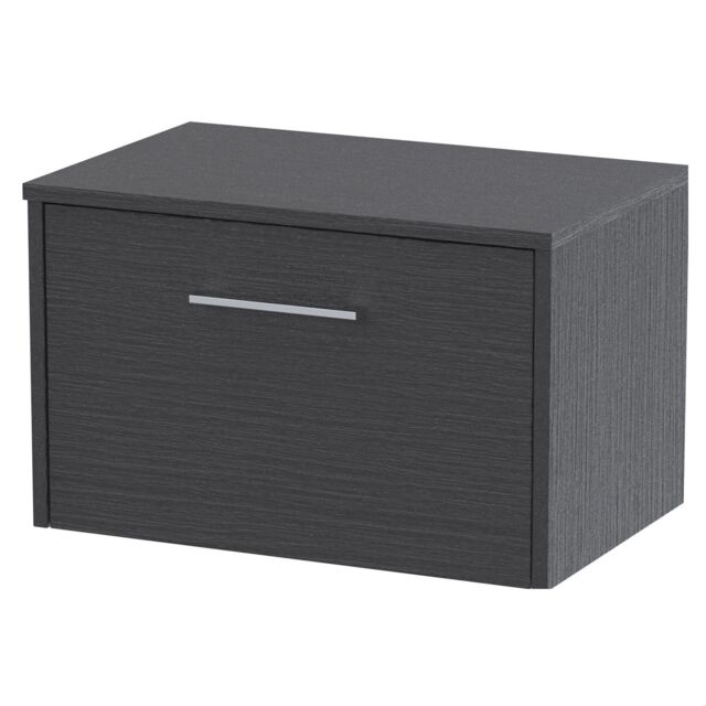 Balterley Winshill Contemporary 1 Drawer Wall Hung Vanity Unit with Worktop, Woodgrain Dark Grey, 600mm