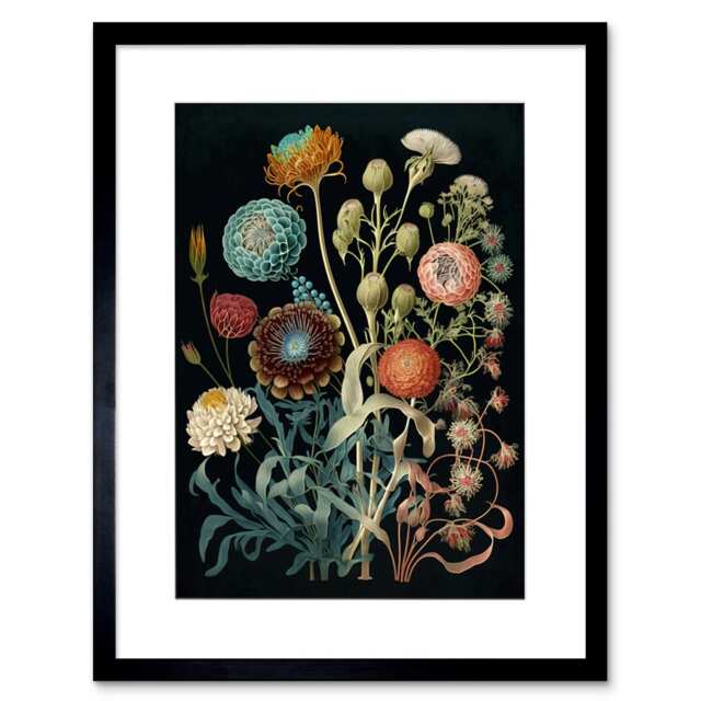 "Vintage Botanical Ernst Haeckel Style Plant Study Modern 9x7"" Black Framed Wall Art Print"