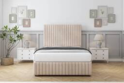 "Sloomy Madison Sand Naples Divan Bed With Mattress No Drawers With 26"" Strutted Headboard & 12"" Matching Footboard 3' Single Cream Sand Single 1"