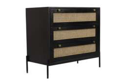 Rattan Chest of Drawer - Mango Wood/Iron - L45 x W90 x H78 cm - Black Finish with Natural Rattan - Assembly Required