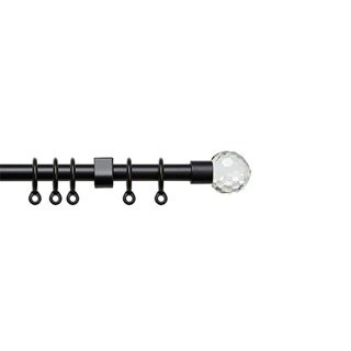13 - 16mm Black Crystal Ball Metal Curtain Pole Set 120-210cm Black Black
