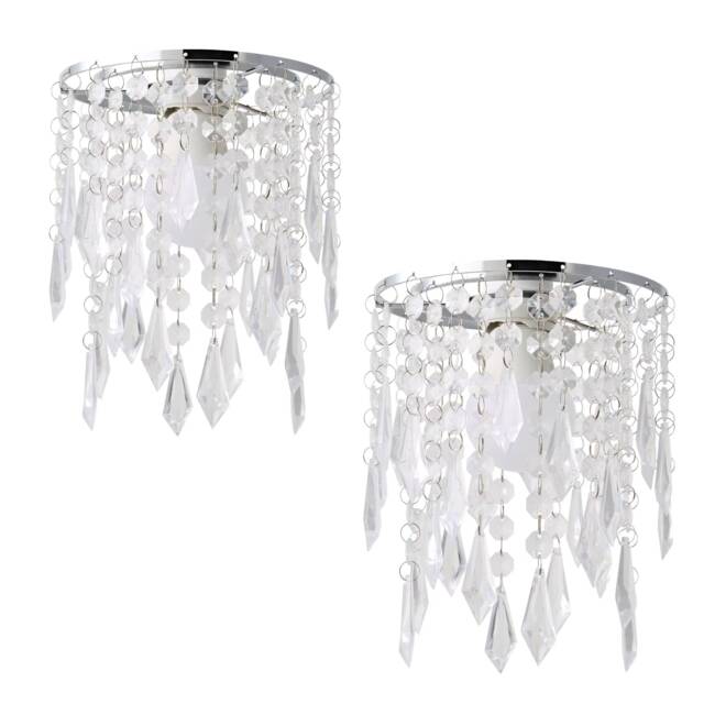 ValueLights Pair Silver Ceiling Shade Acrylic Crystal Droplets Chrome
