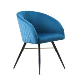 Single Vittorio Velvet Dining Chair with Black Metal Legs, Quilted Design Modern Accent Chair Blue