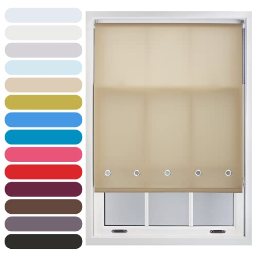 FURNISHED Roller Blinds Daylight Round Eyelet Light Filtering Easy Fit Trimmable Window Blind Brown Cappuccino (W) 100cm x (L) 165cm