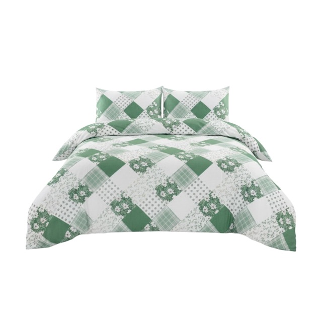 Duvet Cover And Pillowcase Set Floral Patchwork Design Polycotton Bed Linen Green King