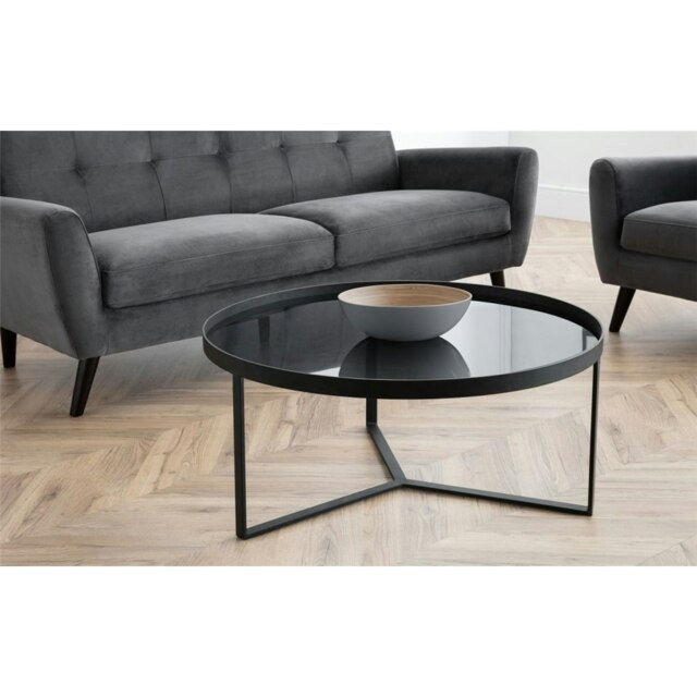 Black Metal with Smoked Glass Coffee Table Black Black