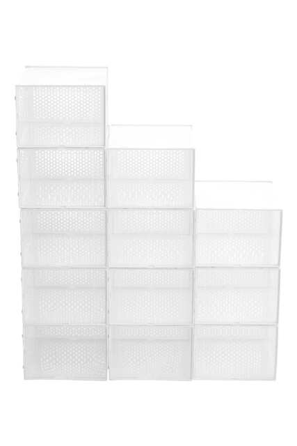 Living and Home 12 Pack Foldable Plastic Shoe Storage Boxes- 36cm W x 28cm D x 20cm H