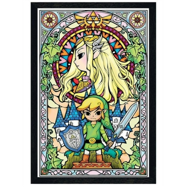Black Wooden Framed The Legend Of Zelda Stained Glass Maxi Poster Multi