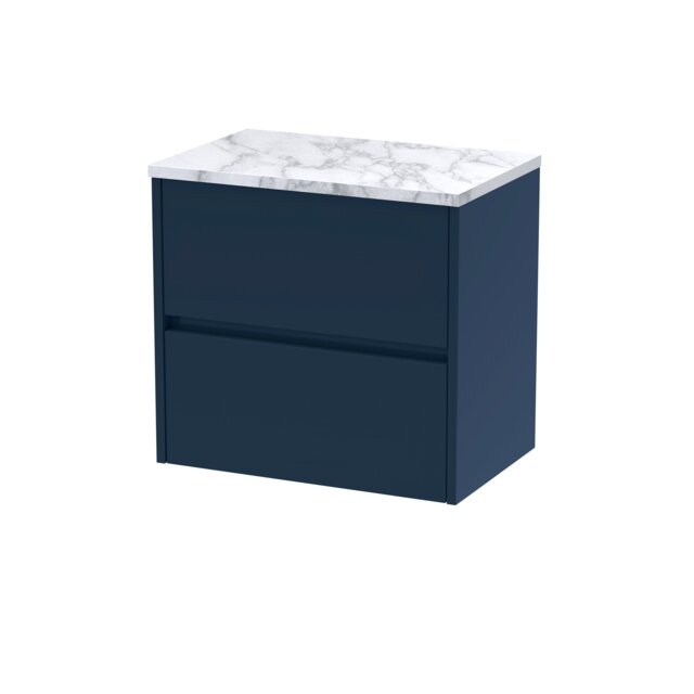 Balterley Chartley Contemporary 2 Drawer Wall Hung Vanity Unit with Laminate Worktop, Midnight Blue, 600mm