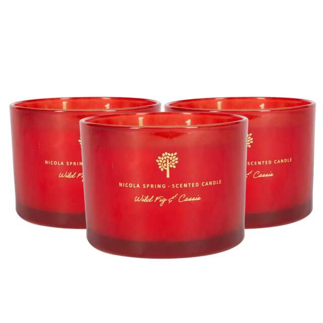 Nicola Spring Soy Wax Scented Candles - 350g - Wild Fig & Cassis - Pack of 3 Red Red