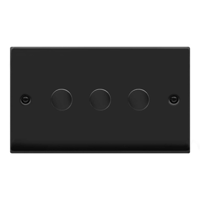 SE HOME Matt Black 3 Gang 2 Way LED 100W Trailing Edge Dimmer Light Switch Black Matt Black