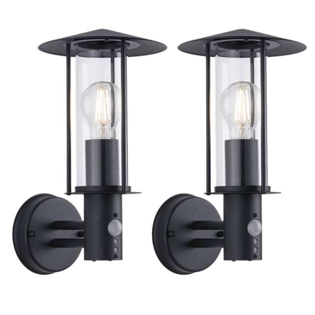 Set of 2 Treviso - Black Motion Sensor Outdoor Security Lights Black Clear 2