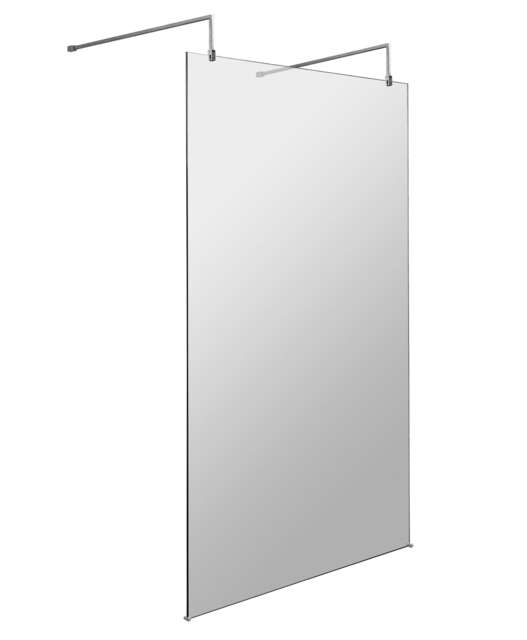 Balterley Hollinsclough Contemporary Bathroom 8mm Glass Wetroom Screen with Arms & Feet, Chrome Finish, 1950 x 1198 x 14mm