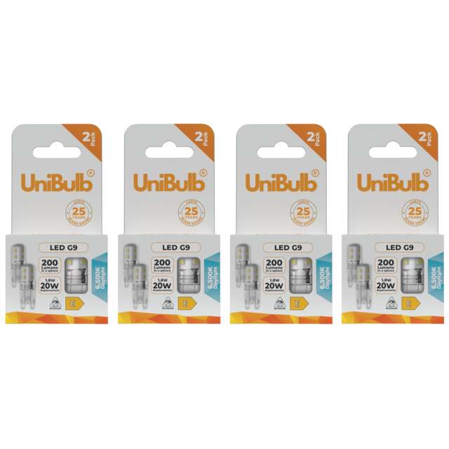 UniBulb LED G9 200lm 1.8W (Replaces 20W) 6500K (Daylight) Capsule Light Bulb - Pack of 6