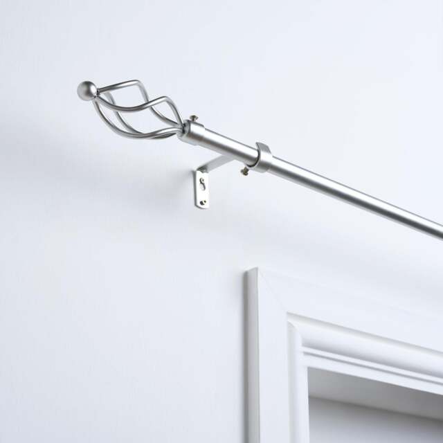 OHS Curtain Pole Extendable 16mm Metal Finnials Twist End Rod 70-120cm Silver