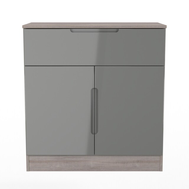 Lucca 1 Drawer 2 Door Sideboard in Grey Gloss & Grey Oak (Ready Assembled) Grey Grey Gloss & Grey Oak