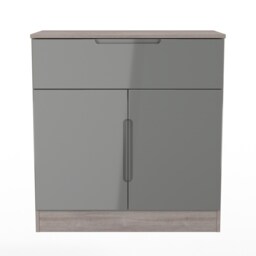 Lucca 1 Drawer 2 Door Sideboard in Grey Gloss & Grey Oak (Ready Assembled) Grey Grey Gloss & Grey Oak