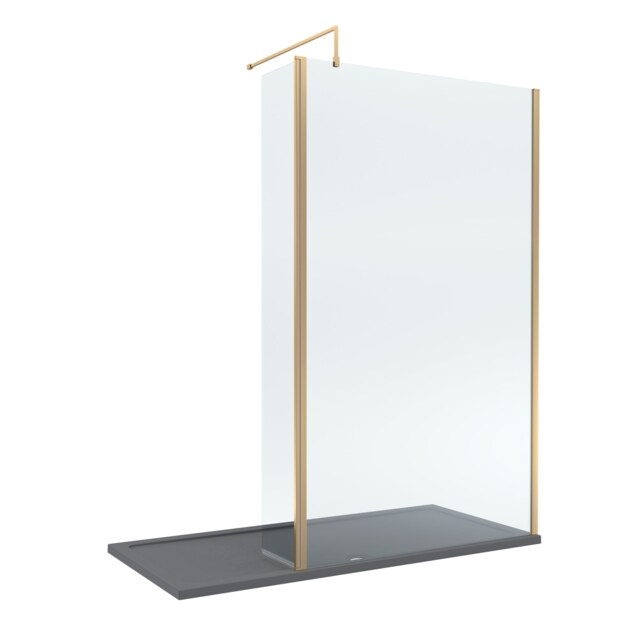 Balterley Glass Walk In Wetroom Screen and Hinged Return Screen with Profile and Shower Tray Copper Brushed Brass