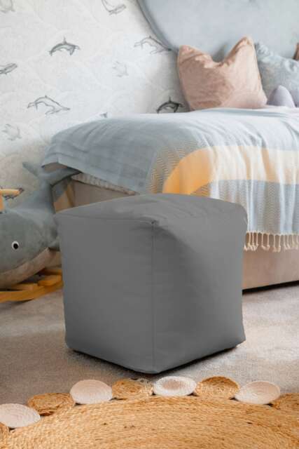 Waterproof Cube Indoor Outdoor Bean Bag Foot Stool Pouffe Silver