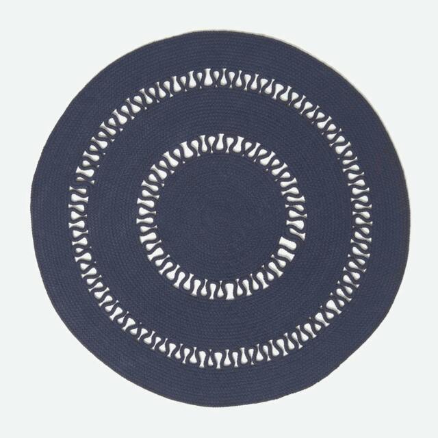 Homescapes Navy Crochet Braided Rug - 90cm Round Blue Navy