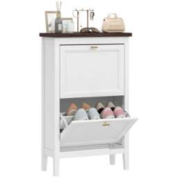 HOMCOM Shoe Cabinet with 2 Flip Drawers, Narrow Shoe Storage Cabinet, White
