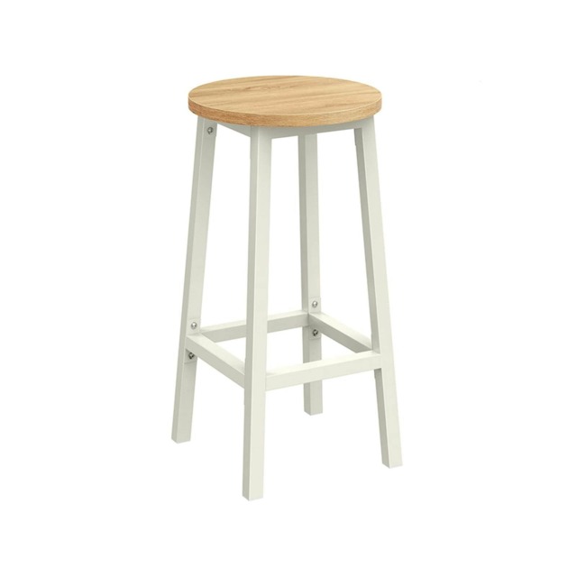 Set of 2 Bar Stools With Metal Frame Beige Brown
