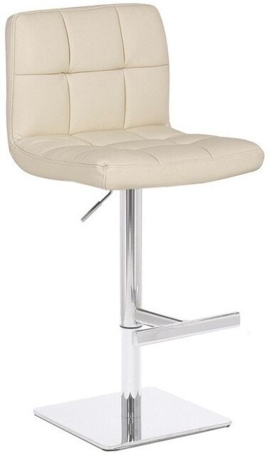 Allegro Signature Real Leather Adjustable Swivel Bar Stool with Square Base & Chrome Frame Cream