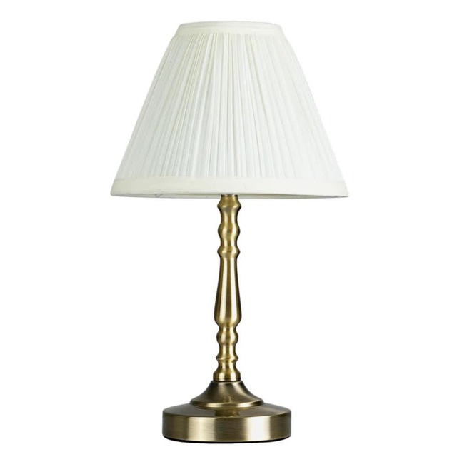 ValueLights Sienna Brass Touch Table Lamp Cream Shade and Bulb