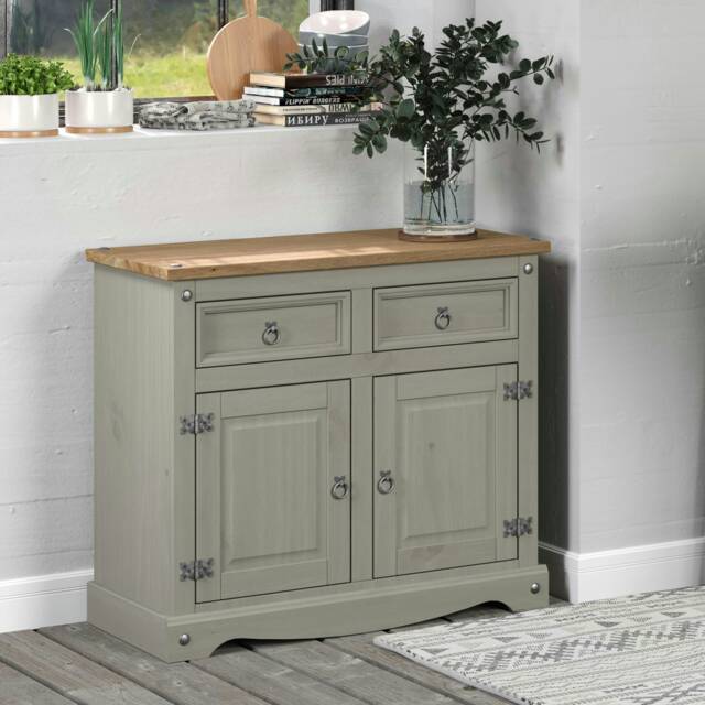Corona Small Sideboard in Antique Waxed Pine - 2 Drawers and 2 Doors with Adjustable Shelf Grey Grey One Size 1